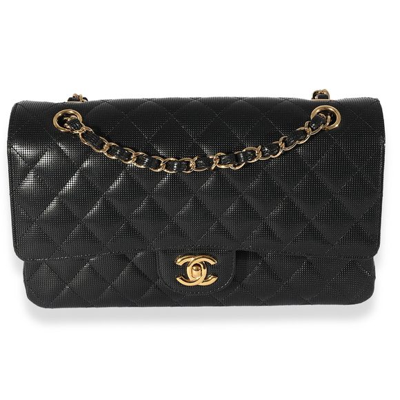 Chanel Black Quilted Perforated Lambskin Medium Classic Double Flap Bag - Picture 1 of 8